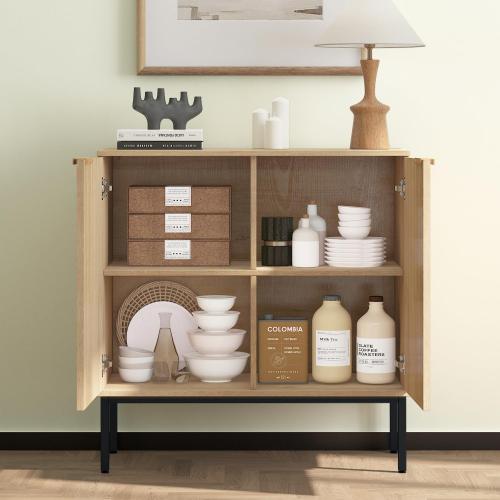 Fluted Sideboard, Buffet Cabinet with Storage, Wooden with Doors and Shelves, Accent Cabinet for Living Dining Room, Entryway