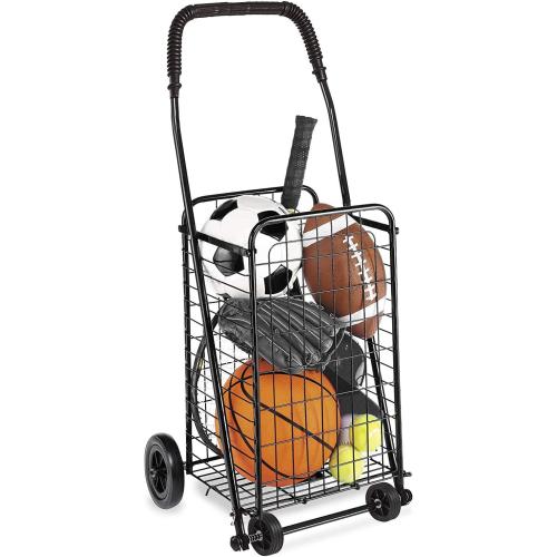 DMI Utility Cart with Wheels to be used for Shopping, Grocery, Laundry and Stair Climber Cart, Weighs 7.5 Pounds but holds up to 90 Pounds, Compact and Foldable, Black