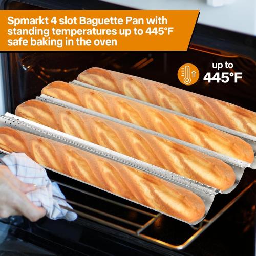 Silver French Baguette Bread Pan Kit, Non-Stick Baguette Tray with Proofing Cloth, Bread Lame for Baking