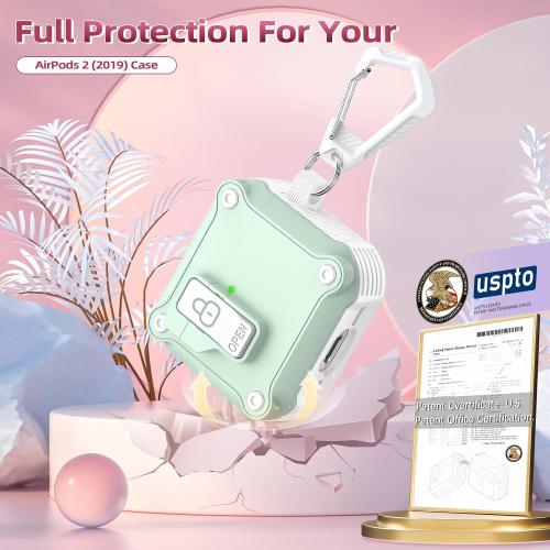 R-fun Compatible with AirPods 4th Gen Case, Full Drop Protection Auto Pop-Up Lid and Lock Design with Cleaner Kit and Keychain for AirPods 4 2024-White/Mint Green