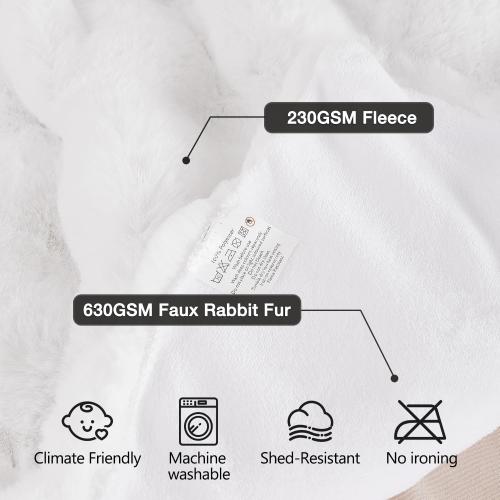 ORINOVA White Furry Blanket King Size Soft Faux Fur Throw Fuzzy Bunny Fur Blanket for Bed Cozy 90x108 Fluffy Blankets King for Bedroom Living Room Home Decor Gifts 1000 GSM