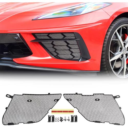 Upgraded Front Radiator Guards Grille for Corvette C8 Stingray Convertible/HTC 2020-2024, OEM Style Grille Vents Insert Mesh Set, Bumper Front Outer Grill Replacement with Instruction Manual