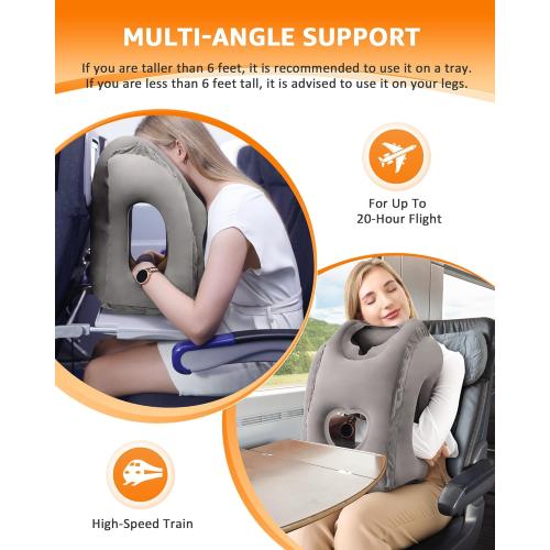 Sunany Travel Pillow, Inflatable Neck Pillow Used for Airplanes/Cars/Buses/Trains/Office Napping with Eye Mask/Earplugs (Gray)