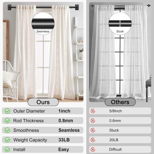 Black Curtain Rods, Heavy Duty Wrap Around Curtain Rod for Windows 48 to 84 Inch, Adjustable Decorative Blackout Drapery Pole, Modern Room Darkening Rod for Blackout Curtains, Matte Black