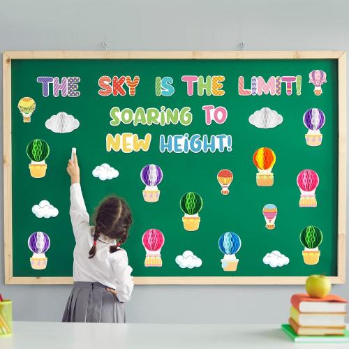 Crtiin 3D Hot Air Balloon Honeycomb Bulletin Board Set for School Classroom Decoration, Balloon Artcraft Cutouts with Honeycomb for Back to School Kindergarten Decor The Sky Is The Limit (Cute)