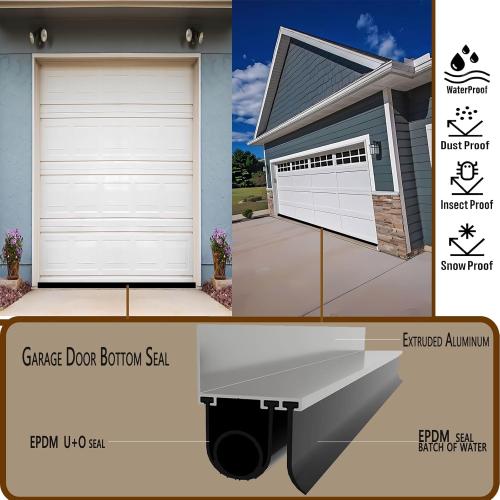 Heavy-Duty Garage Door Bottom Seals Kit with U-Shape Aluminum Track & O-Ring Weatherproofing Seal Universal Fit, Adjustable Rubber Weather Stripping for Residential & Commercial (10 Ft)