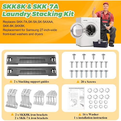 UPGRADED SKK-8K & SKK-7A Stacking Kit Fit for Samsung Washer & Dryer 27 Inch Front Load Laundry by Techecook - Samsung Stackable Washer Dryer Kit Including All Parts - Replace for SK-5A SK-5AXAA