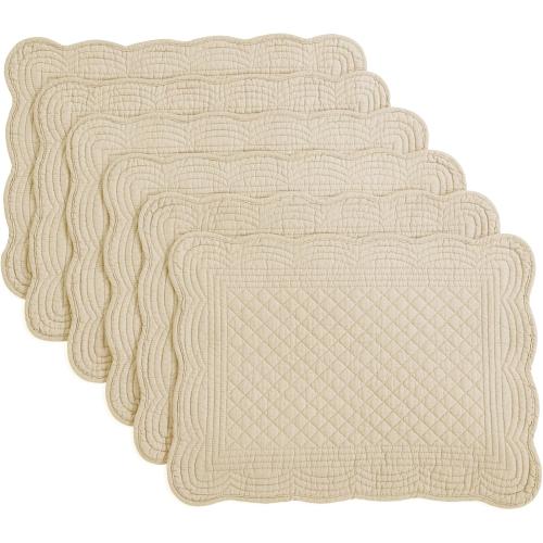 6 SOFT HOMBYS Quilted Placemats Set of 6 Washable-13x18 inches Rectangular Placemats for Kitchen Table-100% Cotton Fabric Rectangular Table Mats, (Light Brown)