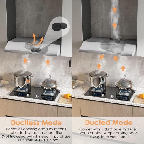 30 inch Stainless Steel Under Cabinet Range Hood, Slim Kitchen Vent Hood Ducted/Ductless Convertible with 3 Speed Controls, 5-Layer Aluminum Filters,LED Lights