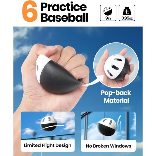 Grand Slam Baseball Bat Set, Includes 1 Plastic Bat, 6 Perforated Balls and 4 Throw Down Bases for Youth, Teenagers, Adults