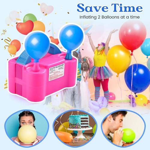 Balloon Pump Electric, Portable Automatic Dual Nozzle Inflator 110V 600W with Tying Tools for Birthday Gender Reveal Baby Shower Balloons Party Decorations