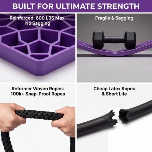 Foldable Pilates Reformer Board for Beginners, Pilates Workout Kit w/ Resistance Bands, Purple Sliders for Core, Balance & Push-Up Training, Mini Home Friendly Pilates Equipment Set
