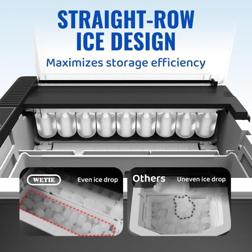 WETIE Ice Maker Countertop, 9 Bullet Ice Cubes in 6 Minutes, 26lbs/24Hrs with 2 Sizes, Portable Ice Machine with Basket, Scoop and Ice Pack, Compact ice Maker for Home, Kitchen, Camping, Party