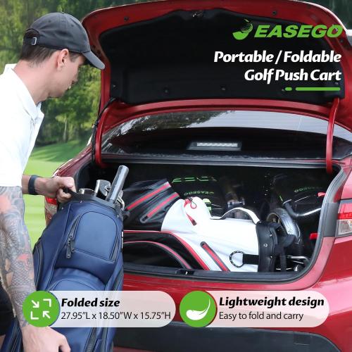 EASEGO Golf Push Cart 4 Wheel : Golf Walking Carts with Phone Holder/Cup Holder/Umbrella Holder/Foot Brake/Cooler Basket 3 Wheel Superlite Golf Pull Cart All-Terrain Golf Caddy Carts