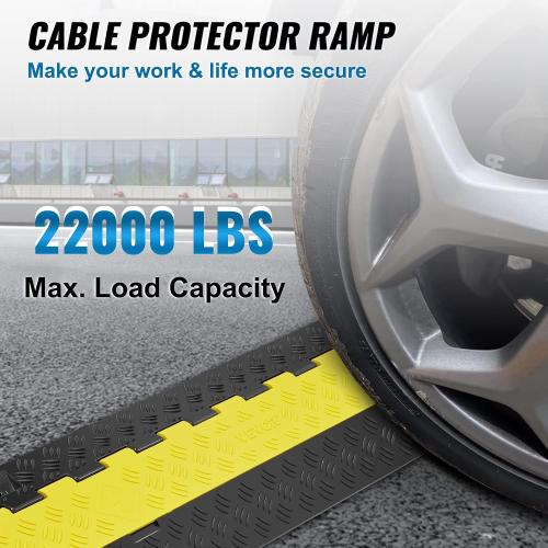VEVOR Cable Protector Ramp, 2 Channel, 22000 lbs/axle Capacity Heavy Duty TPU Wire Cord Cover Ramp Hose Protector Driveway, Traffic Speed Bump w/TPR Flip-Open Top Cover, for Indoor & Outdoor