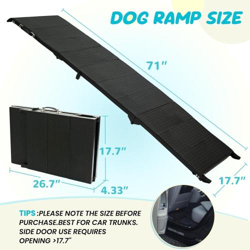71 Long Dog Ramp for Car, Folding Pet Ramps for Large Dogs with Non-Slip Surface,Portable Dog Car Ramp for Car SUV & Truck Up to 350LBS