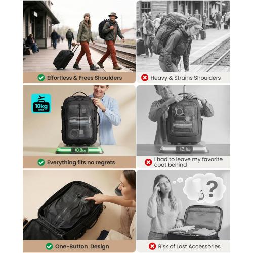 Fanwoli Rolling Vacuum Backpack Travel with One-Button Compression, 55L Expandable, Water Resistant Carry-On Suitcase Luggage, Ideal for Outdoor/Family/Trips