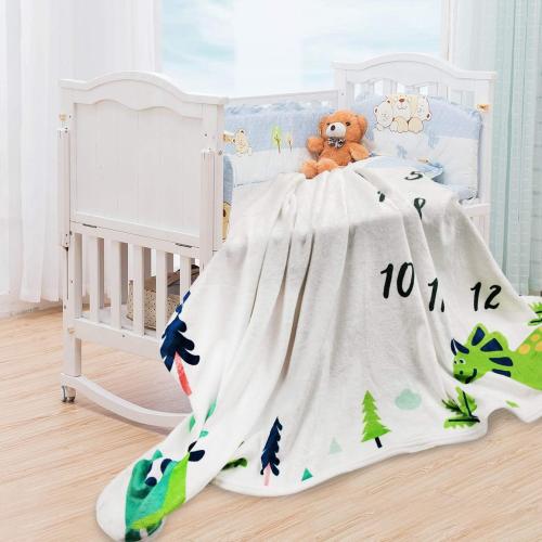 White And Dinosaur Print Baby Monthly Milestone Blanket Boy - Dinosaur Neutral Newborn Month Blanket for Boy & Girl Personalized Shower Gift Soft Plush Fleece Photography Background Prop