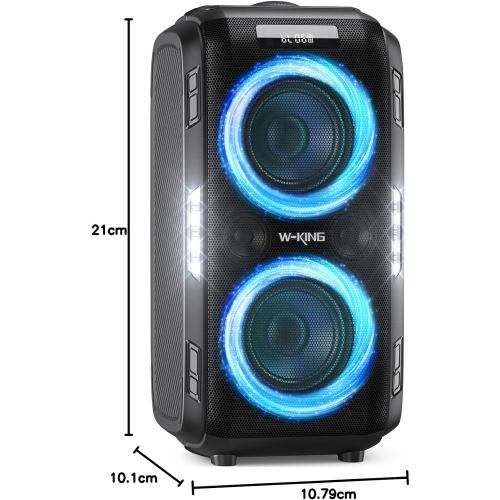 W-KING 270W Peak Party Speaker, Powerful Sound/Futuristic lightshow/12 Custom Deepest Bass/Massive 125dB 6.5''x2 Subwoofer/MIC&GTR in/USB/TF/AUX/IPX5 Waterproof Large Bluetooth Speaker (Black) ‼️unused‼️