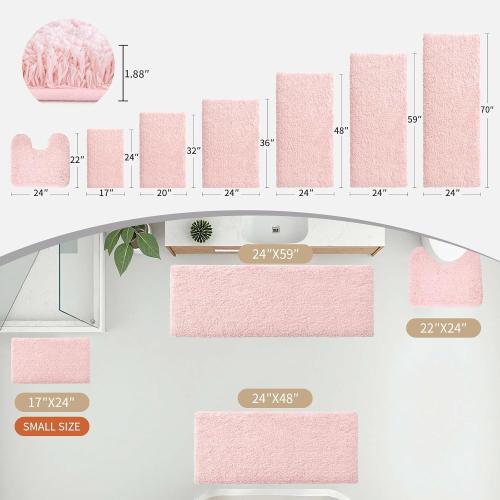 Disolla Pink Bathroom Rug 24x48 - Non-Slip Plush Thick Bath Mat, Highly Absorbent & Ultra Soft Fluffy Floor Mat, Machine Washable for Shower and Tub
