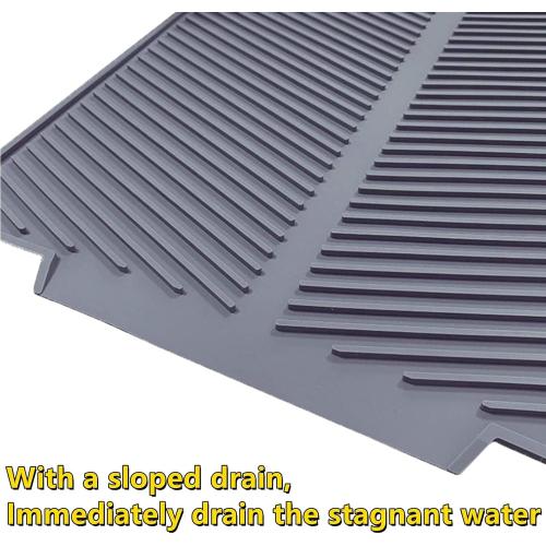 Silicone Dish Drying MatBuilt-in Drain Lip, Easy Clean Reusable Sink Mat, Flexible Heat-resistant Dish Drain Kitchen Counter, Eco-friendly Hot Pot Holder Trivet(Grey, 17 x 13), Grey-slope