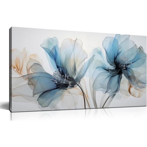 Flower Pictures Wall Decor For Bedroom Blue Canvas Wall Art For Office Women Modern Canvas Wall Art For Living Room