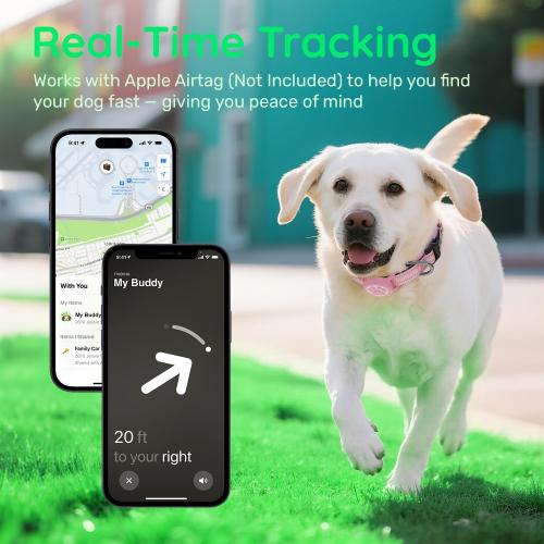 Premium Airtag Dog Collar，with IP68 Waterproof AirTag Holder,Pink,M