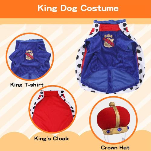 Size S-M Dog King Costume - Halloween Prince Dog Costume, Pet King Cloak Costumes Includes Ruby Crown Hat & Cape for Small Medium Dogs Pets, Puppy Royal Cosplay Outfit for Halloween Christmas Party,