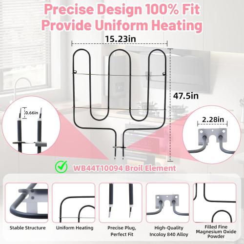LXun Upgrade WB44T10094 Oven Heating Element Compatible with GE Range Stove Oven Parts, WB44T10094 Broil Element Part Replaces PS2359892 AH2359892 1536684 EAP2359892 AP4412352