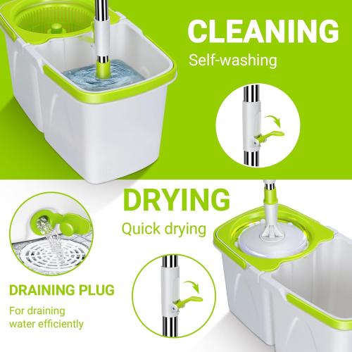 MASTERTOP Spin Mop Cleaning System,Mop and Bucket with Wringer Set for Floor Cleaning,Separate Clean and Dirty Water,Small Spinning Mop with 3 Washable Microfiber Mop Pads