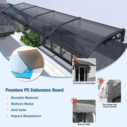 Awning for Door Entrance, Window Awnings Exterior with Aluminum Bracket Polycarbonate Board, Patio Balcony Porch, Uv Rain Snow Protection, with Drainage Channels, Gray 80x100cm/31 x39