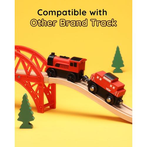 SainSmart Jr. Wooden Train Set Accessories, 2 PCS Motorized Train for Toddlers with Magnetic Connection, Battery Operated Train Compatible with All Major Brands, Gift for Kids Aged 3