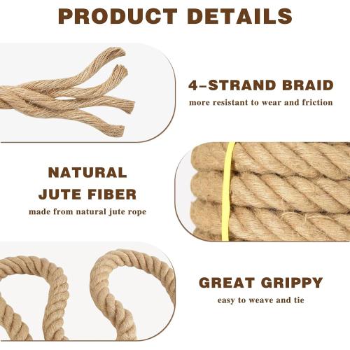 1 1/2 Inch x 100ft Jute Rope Natural Thick Heavy Hemp Rope Nautical Ropes Twisted Manila Rope for Crafts, Climbing, Bundling,Anchor, Hammock, Nautical, Cat Scratching Post, Tug of War, Decorate