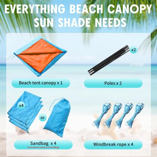 Beach Canopy Sun Shade, Beach Tent Sun Shelter Wind Sail Camping Sun Shelter Portable Seaside Tent Shelter Canopy Outdoor Beach Sun Shade for Family Vacation and Camping (Patent Pending)
