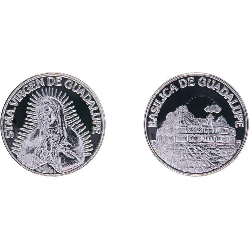 EHV Silver Plated Wedding Unity Coins with Decorative Display Case, Treasure Box, and Silver Platter, Classic Arras Ceremony Souvenirs, Beautiful Confirmation Gift Set (Virgen Busto)