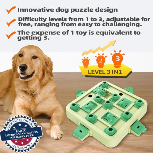 KADTC U.S. Brand & Design - 3 Levels of Challenge Dog Chess Puzzle Toy For Small/Medium/Large Smart Dogs Treat Puzzles Mental Stimulation Puppy Stimulating Enrichment Toys Interactive Brain Mind Games