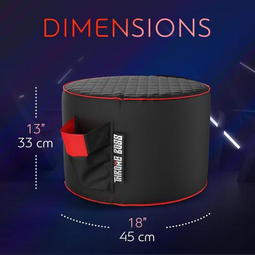 Throne Boss Gaming Footstool - Cover ONLY No Filling - Matching Bean Bag Chair Pouf/Ottoman - Round Gamer Foot Stool Footrest with Drink Holder (Red)
