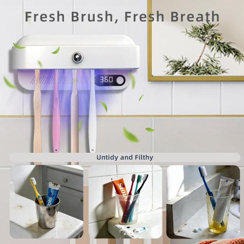 Wall Mounted Toothbrush Holder with Active Airflow Drying for Shared Family Bathroom, Fits Electric & Manual Toothbrushes, Rechargeable, No-Drill Installation