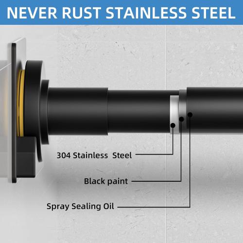 CorkLatta Matte Black Shower Curtain Rod,1 Inch Diameter Stainless Steel Adjustable Spring Tension Rods 32 to 80,with Holders,Anti-Slip,Curtain Rods No Drilling(1 Pack)