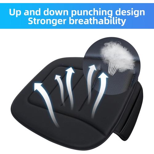 KAYI Car Seat Cushion, Comfort Memory Foam Car Cushions for Driving, Breathable Leather Surface with Anti Slip Rubber Bottom, Seat Cushion for Car and Office Chair (2 Pack, Black)