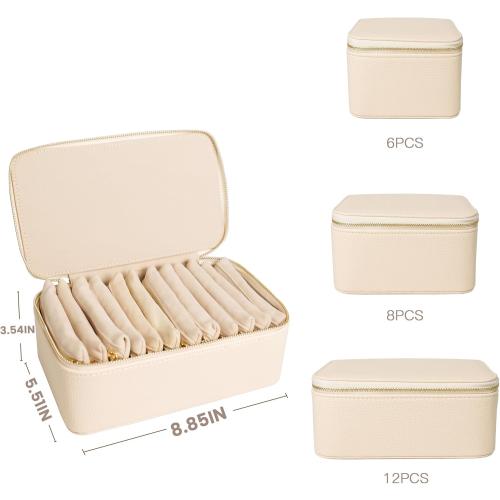 Travel Jewelry Case, Small Travel Jewelry Box with 12 Velvet Jewelry Bag Mini Pouch, Portable Travel Jewelry Organizer for Rings Earrings Necklaces (Beige 12 Pcs)