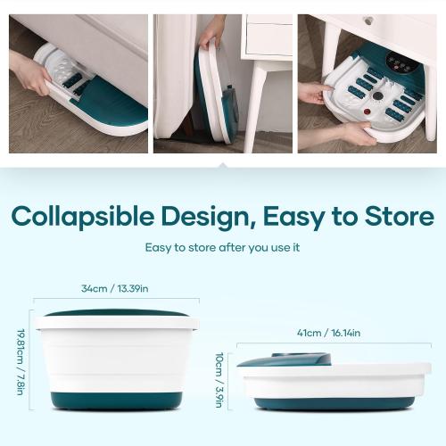 CURECURE Collapsible Foot Spa Bath Massager with Heat, Bubble and Timer, 95-118℉ Adjustable Temperature Fast Heating with Pedicure Stone and Massage Rollers for Feet Stress Relief at Home