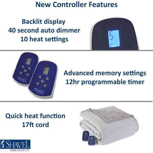 Size Queen Color Blue Thermee Micro Flannel Heated Blanket Queen Size - 10 Settings, Programmable, Rapid Heating, Luxuriously Soft - English Blue