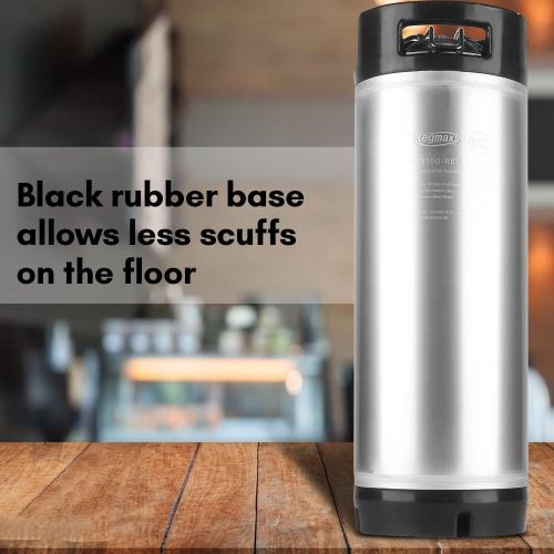 New 5 Gallon Stainless Steel Ball Lock Keg with Dual Rubber Handles | NSF-Approved, Release Valve, Portable Rubber Base for Easy Tansport and Stackable, Double Ball Lock for Easy Connection