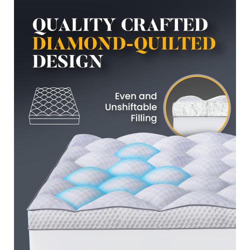 Size Queen Color White Milcabe 3 Inch Ultra-Fluffy Memory Foam Mattress Topper Queen for Back Pain, Extra Soft Pillow Top Queen Mattress Topper with 4X Support, Mattress Pad with Breathable Air Mesh Sides, 6-21'' Deep Pocket
