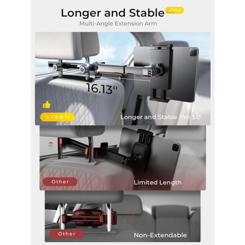 LISEN 3 in 1 for iPad Holder for Car Accessories for Women Road Trip Essentials for Travel Truck Backseat Car Organizer Car tv Headrest Tablet Holder iPad Car Mount for Kids Fire Tablet 4.7-11