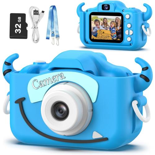 Goopow Kids Camera Toys for 3-8 Year Old Girls Boys,Children Digital Video Camcorder Camera with Cartoon Soft Cover, Best Chritmas Birthday Festival Gift for Kids - 32G SD Card Included