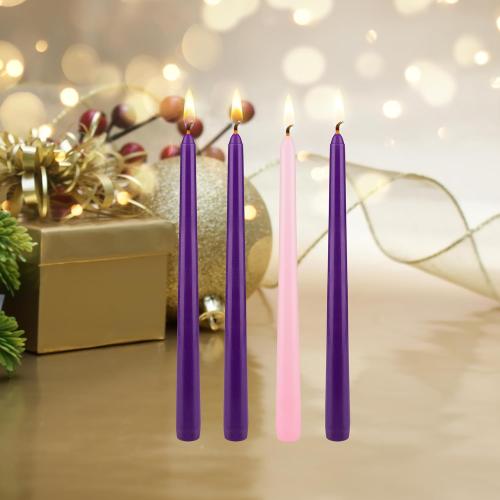 Mega Candles 4 pcs Unscented Christmas Advent Candles Set, Hand Poured Premium Wax Taper Candle 10 Inch x 7/8 Inch, Holidays, Occasions, Events, Festivities, Devotional, Church, Wreath, Party, Gifts