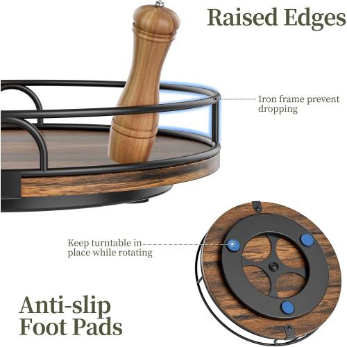 LAMU 11'' Rotating Lazy Susan Organizer, Wooden Lazy Susan Turntable