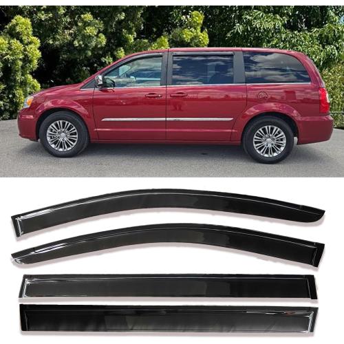 4Pcs Tape On Side Window Rain Guards Window Visors Vent Deflectors Compatible with 2008-2018 Chrysler Town Country/Dodge Grand Caravan, Wind Deflector Smoke 4PCS 94251